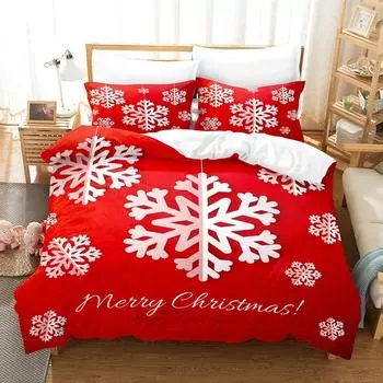 Winter Snowflakes Bedding Set Red Celebrate Christmas Home Decor Snow Elk Santa Claus 3D Printed Duvet Cover For Boy Girl Adult EU Single135x200cm