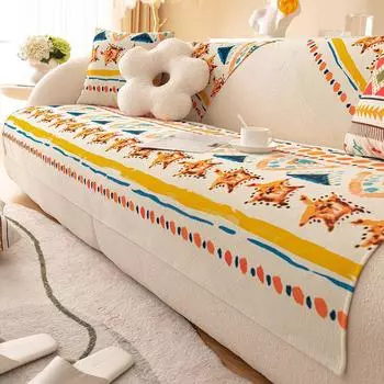Winter Sofa Cushion Four Seasons Universal Cotton Linen Non-Slip Bohemian Style Universal Backrest Towel Cover Cloth Sofa Cover Slipcover 70*70cm