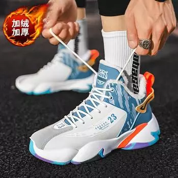 Winter sports cotton basketball shoes fashion running shoes trend velvet casual shoes sports shoes leather wear-resistant men s shoes 39