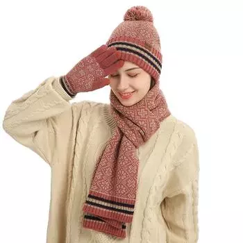 Winter Style: European and American Knitted Scarf, Warm Wool Hat & Gloves Set