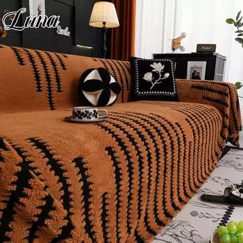 Winter Super Soft Plush Sofas Covers Artistic Stripes Warm Luxury Full Cover Slipcover Couch Towel for Living Room Decoration 130x180