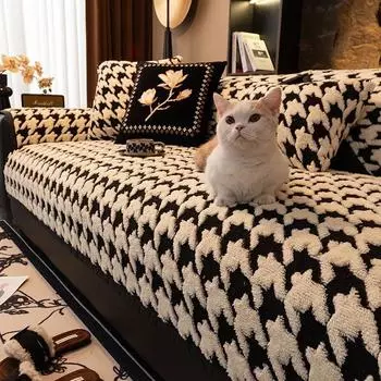 Winter Super Soft Thick Plush Sofas Covers Grid Pattern Warm Winter Luxury Full Cover Slipcover Sofa Towel Living Room Decor 70x70cm 1pcs