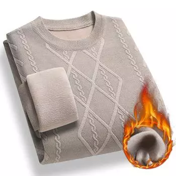 Winter Sweater Men s Fleece Thickened Middle-aged Thermal Top Men s Men s Bottoming Knitted Sweater M синий