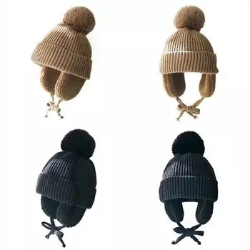 Winter Thick Baby Hat Big Pompom Beanie with Earflap Wool Plush Children Knitted Cap for Girls Boys Warm Kids Accessories 2-8T One Size (2-8T) жёлтый