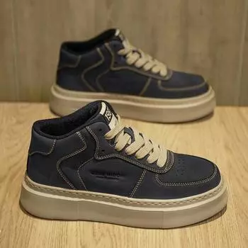 Winter Thick Baseplate Shoes Cold Sticky Medium Strap Leather Youth Sports Shoes Retro Trendy Casual Men S Shoes 39