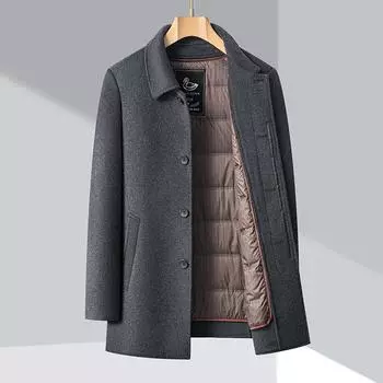 Зимнее толстое двухстороннее шерстяное пальто для мужчин среднего возраста, шерстяное пальто, пуховый наряд для папы, кашемировая ветровка средней длины для мужчин 170