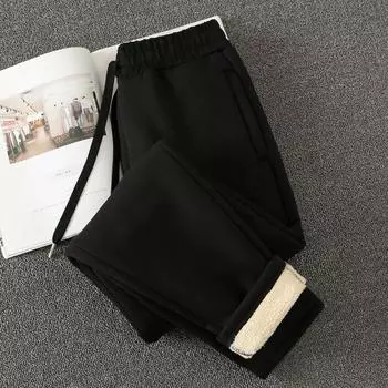 Winter Thick Lambskin Winter Straight Casual Pants Black pants 3XL