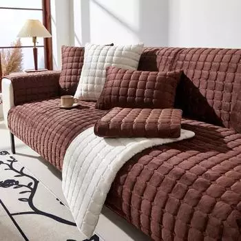 Winter Thick Plaid Plush Sofa Cover Warm Velvet Non-Slip Cushions Living Room Flannel Couch Covers Universal Armrest Back Towel 70x70cm 1pcs