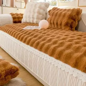 Зимняя толстая плюшевая подушка для дивана с кружевным краем, однотонная теплая нескользящая подушка для дивана, чехол для подлокотника, универсальное полотенце из ткани 70x70cm
