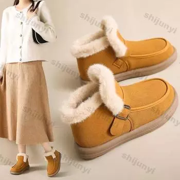 Winter Thick Plush Warm Snow Boots for Women Casual Warm Thick Bottom Cotton Shoes Woman Fashion Faux Suede Platform Ankle Boots 36 темно-коричневого
