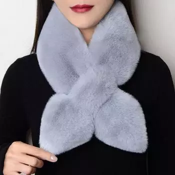Winter Thick Scarf Women s Warm Imitation Otter Rabbit Fur Bib One size серый