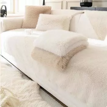 Winter Thick Sofa Towel Modern Fluffy Non-slip Plush Rabbit Wool Sofa Sitting Cushion Cover Slipcover Cushion Pad Towel A 70x70