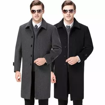 Winter thick wool coat men s long over-the-knee windbreaker lapel casual woolen coat men s coat 170