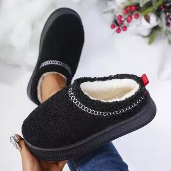 Winter Thicked Plush Ankle Boots Women Lamb Cashmere Keep Warm Snow Boots Woman Shallow Non-Slip Thick Bottom Cotton Shoes 2024 36 бежевый