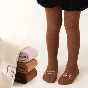 Зимние утолщенные детские колготки, мягкие бархатные колготки для девочек, эластичные колготки с принтом медведя и высокой талией для малышей и младенцев 0-8 лет XS(0-1y) розовый