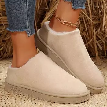 Winter Thicken Plush Warm Snow Boots Women 2024 Faux Suede Platform Ankle Boots Woman Thick Sole Non Slip Cotton Padded Shoes 35 бежевый