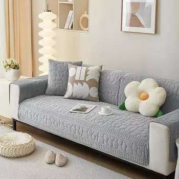 Зимний утолщенный чехол для дивана, молочный бархат, однотонный диванный коврик, пыленепроницаемый, нескользящий, для гостиной, гуся, мягкий чехол для дивана с узором из камня 70x70cm 1pcs