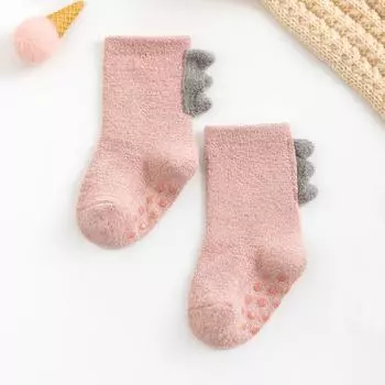 Winter Thicken Terry Soft Coral Fleece Baby Socks Dinosaur Shape Infant Warm Cute Todder Floor Non-slip Sock Boys Girls Kids 3M