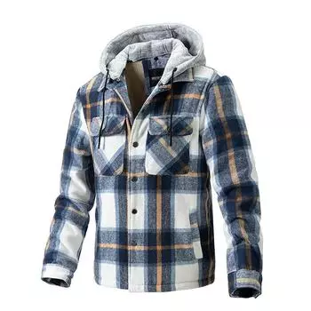 Winter Thicken Woolen Coat Men Warm Fashion Plaid Casual Woolen Jacket Men Streetwear British Style Loose Short Woolen Coat Mens M серый