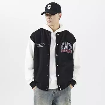 Зимняя утолщенная американская ретро бейсбольная майка мужская свободная большого размера спортивная куртка для улицы повседневная куртка модный бренд M чёрный