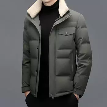 Winter thickened down jacket men s warm windproof bread coat white duck down short down large size dad jacket casual M