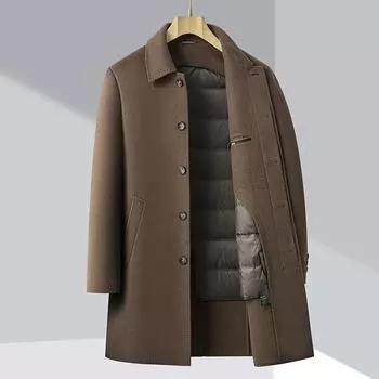 Зимнее утолщенное пуховое шерстяное пальто средней длины с двухсторонним шерстяным лацканом для мужчин среднего возраста шерстяное пальто отстегивающееся 165