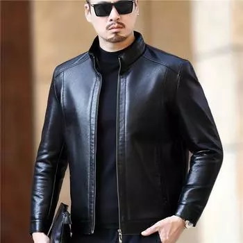 Зимняя утолщенная мужская куртка из натуральной кожи для мужчин среднего возраста, свободная повседневная куртка из овчины с интегрированным мехом M