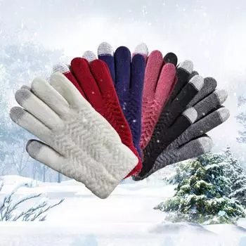 Winter Thickened Velvet Finger-covered Gloves Knitted Anti-freeze Warm Life Touch Screen Magic Gloves One size