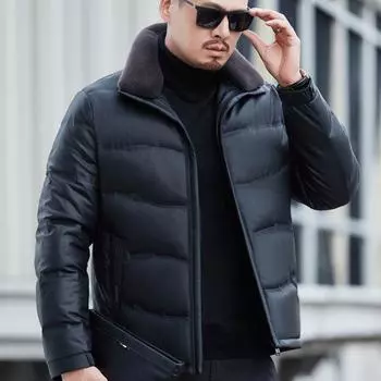 Winter Thickened Warm Leather Middle-aged and Elderly Men s Down Jacket Large Size Jacket Dad Loose M