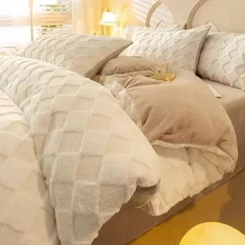 Winter Thickened Warm Velvet Bedding Set Double Duvet Cover Set Solid Color Queen Plush Quilt Cover Bed Sheet Pillowcase 4pcs Flat Bed Sheet&200x230cm-4pcs set