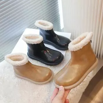 Winter Trend Kid s Boot Simple Versatile Girls Non-slip Fashion Boots Non-slip Thick Bottom Children Outdoor Ankle Cotton Boots 26 чёрный
