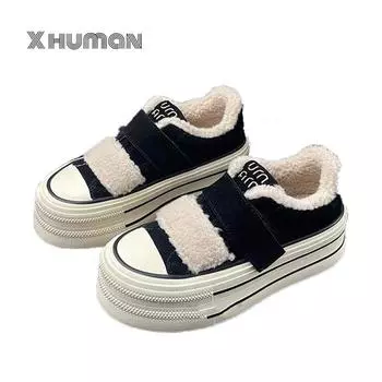 Зимние туфли на толстой подошве Velcro 2024 года, новые модные повседневные туфли из хлопка Velet Snow 35 чёрный