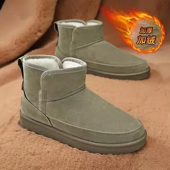 Winter velvet high-top cotton shoes, new snow boots, men s fashion warm casual boots, suede round head short tube 39 чёрный