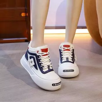 Зимние бархатные высокие белые туфли новые корейские женские студенческие туфли на толстой подошве модные повседневные туфли 35