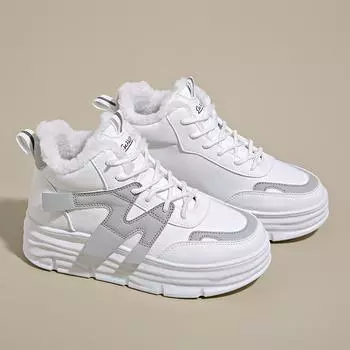 Winter velvet high-top little white shoes women s versatile Korean version thick-soled thickened warm cotton shoes sports casual cotton shoes trendy s 35