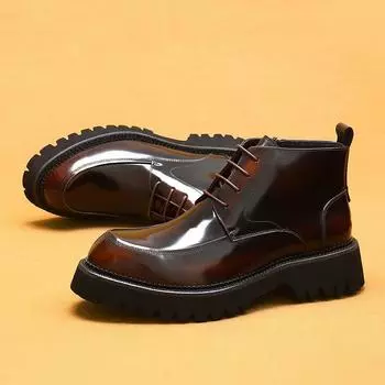 Зимние бархатные ботинки Martin, мужские кожаные лакированные кожаные на молнии, глянцевые британские короткие ботинки, ботинки на платформе 41 темно-коричневого