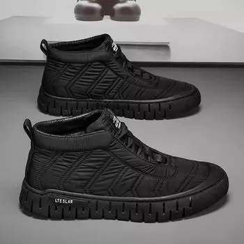 Winter velvet thickened warm down cloth cotton shoes platform outdoor men s shoes medium help Martin boots trendy tooling shoes men 39
