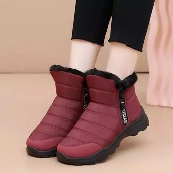 Winter velvet warm anti-splashing cotton high-top zipper women s snow boots thickened mothershoes 36 чёрный