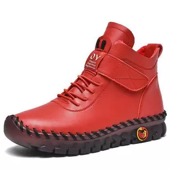 Winter velvet warm Martin boots women s British style fashion versatile Velcro casual high-top cotton boots large size 35 чёрный