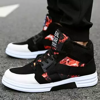 Winter velvet warm men s shoes trend casual fashion camouflage board shoes student trendy men s sports shoes color cotton shoes clearance 38