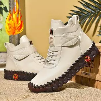 Зимние бархатные теплые зимние сапоги женские в британском стиле модные универсальные повседневные высокие хлопковые сапоги на липучке большого размера 35 чёрный