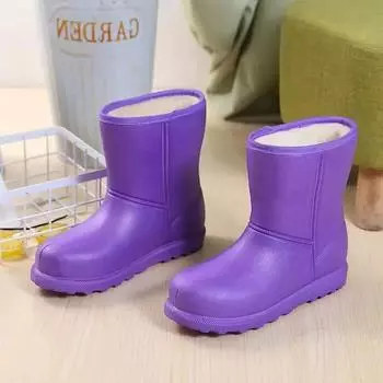 Зимние бархатные женские сапоги, теплые и водонепроницаемые, короткие резиновые сапоги, модная и универсальная повседневная женская обувь, зимние сапоги 36 чёрный
