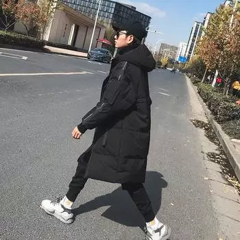 Winter Warm and Handsome Down Jacket Men s Mid-length Over The Knee Loose Hooded Thick Couple Jacket Parka Coat M