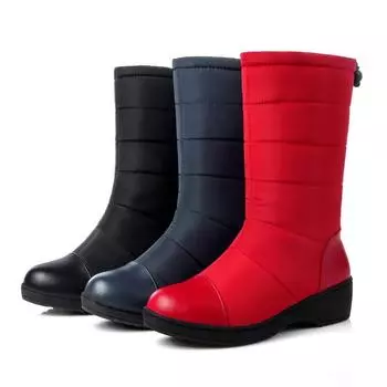 Winter warm and velvet new flat-bottomed thickened down cloth medium tube snow boots large size women s boots, in stock 35 красный