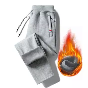 Зимние теплые повседневные брюки мужские спортивные штаны для бега трусцой мужские однотонные брюки на шнурке прямые брюки L чёрный