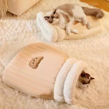 Winter Warm Cat Sleeping Bag Soft Plush Cat Bed Comfortable Warming Pet Cave Bed for Indoor Puppy and Kitten Accessories M