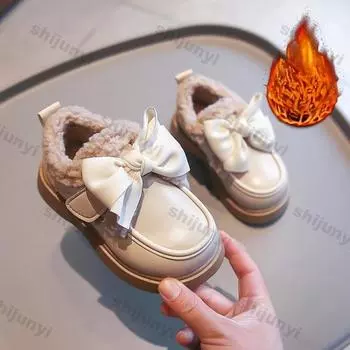 Winter Warm Children s Shoes Girls Snow Boots 2025 New Anti Slip Comfort Plush Waterproof Cute PU Leather Fashion Cotton Shoes 23 чёрный