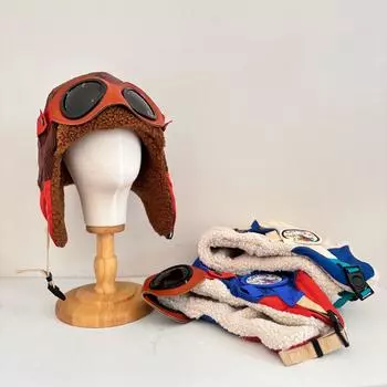 Winter warm corduroy splicing thickened ear protectors flying cap contrasting color removable glasses cap women s tide M56-58cm синий