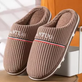 Winter Warm Cotton Slippers Men Women Home Soft Shoes Simple Non-slip Indoor Slides Corduroy Couple Slipper Female Warm Shoes 36-37 жёлтый