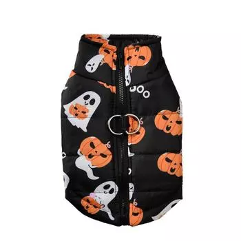 Winter Warm Dog Jacket For Small Medium Dogs Cats With D-ring Windproof Halloween Pumpkin Print Puppy Clothes Schnauzer Pet Coat S